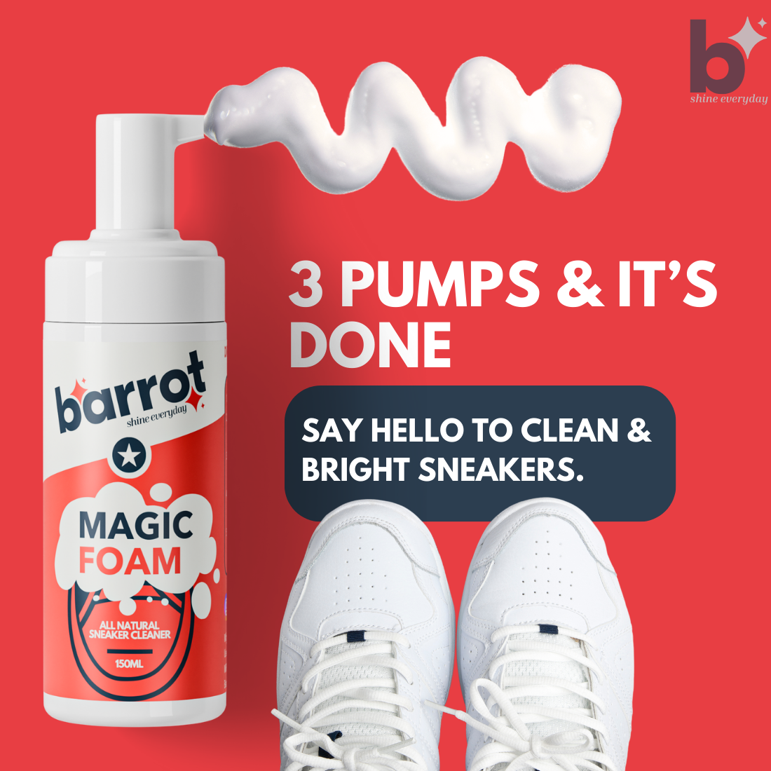 BARROT Magic Foam Sneaker Cleaning Kit | Includes 150ml Magic Foam 150 ML Refill, Pocket Brush