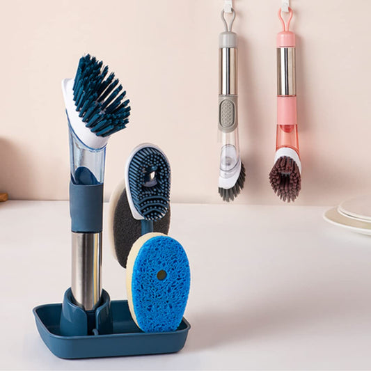 BARROT 4 in 1 Soap Dispensing Kitchen Brush with 4 Replaceable Brush Heads | Stand Included