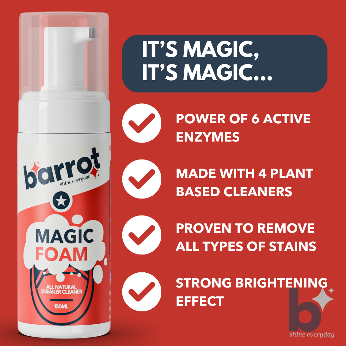 BARROT Magic Foam Sneaker Cleaning Kit | Includes 150ml Magic Foam 150 ML Refill, Pocket Brush