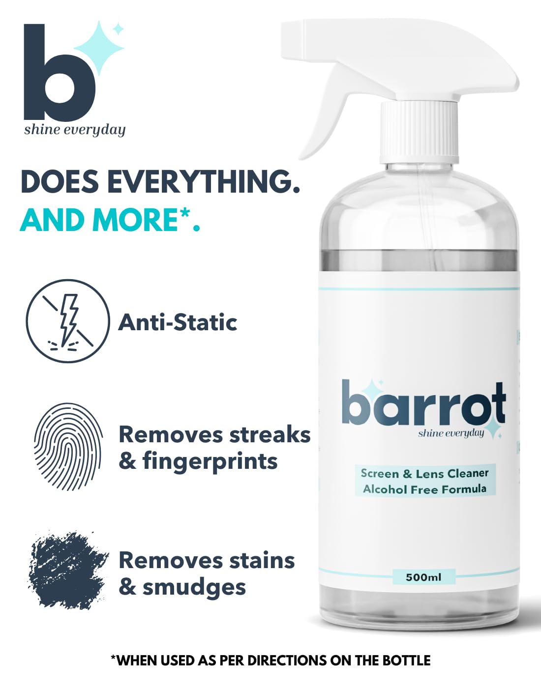 BARROT TV & Laptop Screen Cleaning Kit (500ml) | Designed for OLEDs/LCDs/LEDs/PLASMAs/QLED Non-Touch Screens