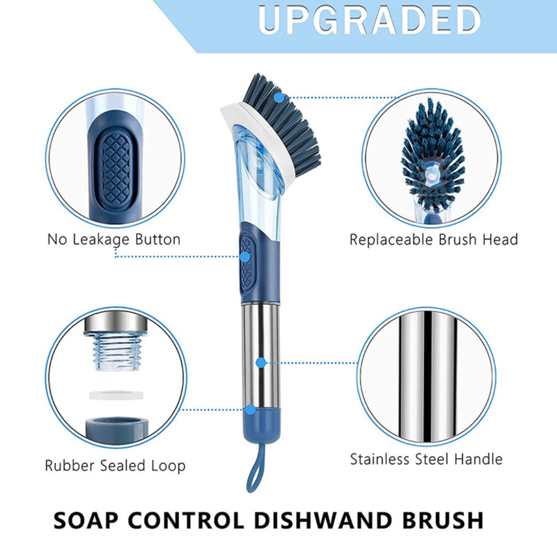 BARROT 4 in 1 Soap Dispensing Kitchen Brush with 4 Replaceable Brush Heads | Stand Included