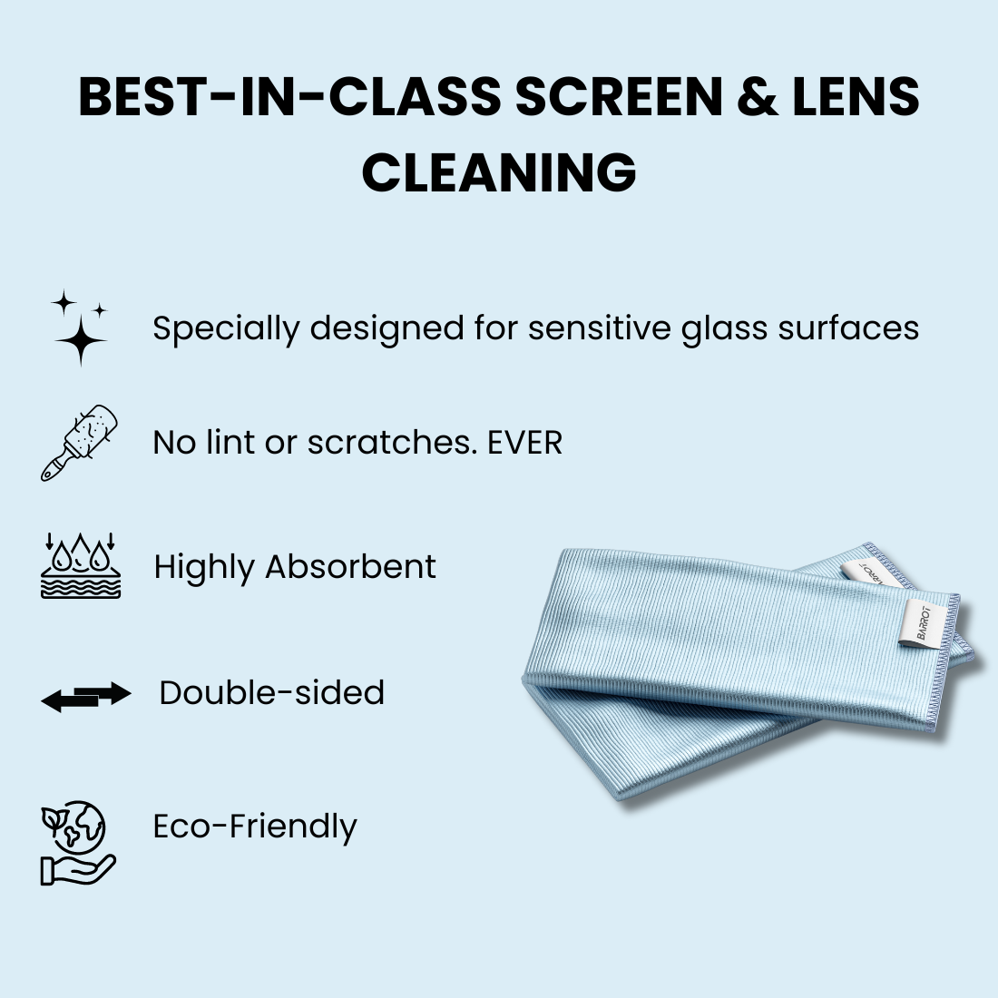 BARROT Screen & Lens Cleaning Microfiber (Pack of 2) | Designed for Apple Devices | Anti-Scratch, Streak & Lint-Free | 30x30cm