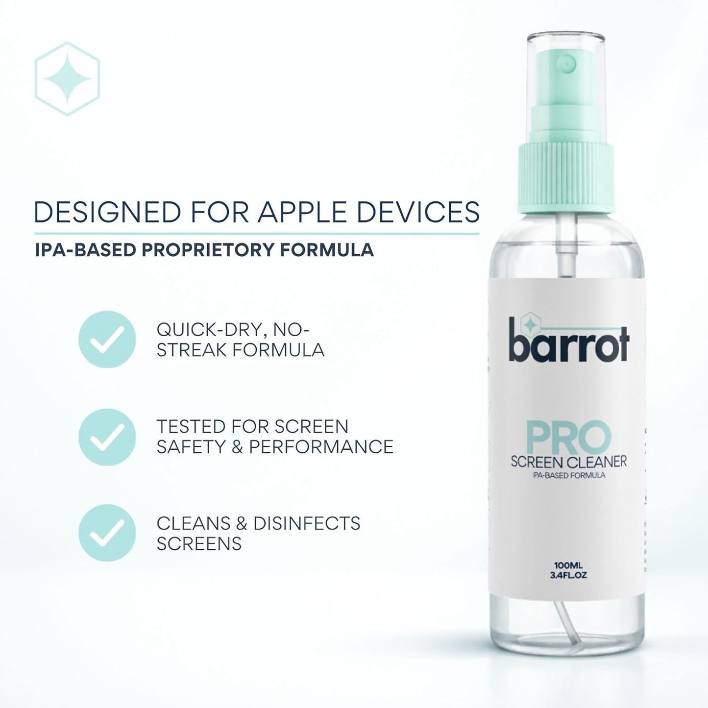 BARROT Screen Cleaning Kit (100ml)- Designed For Apple & Other Devices | IPA Based