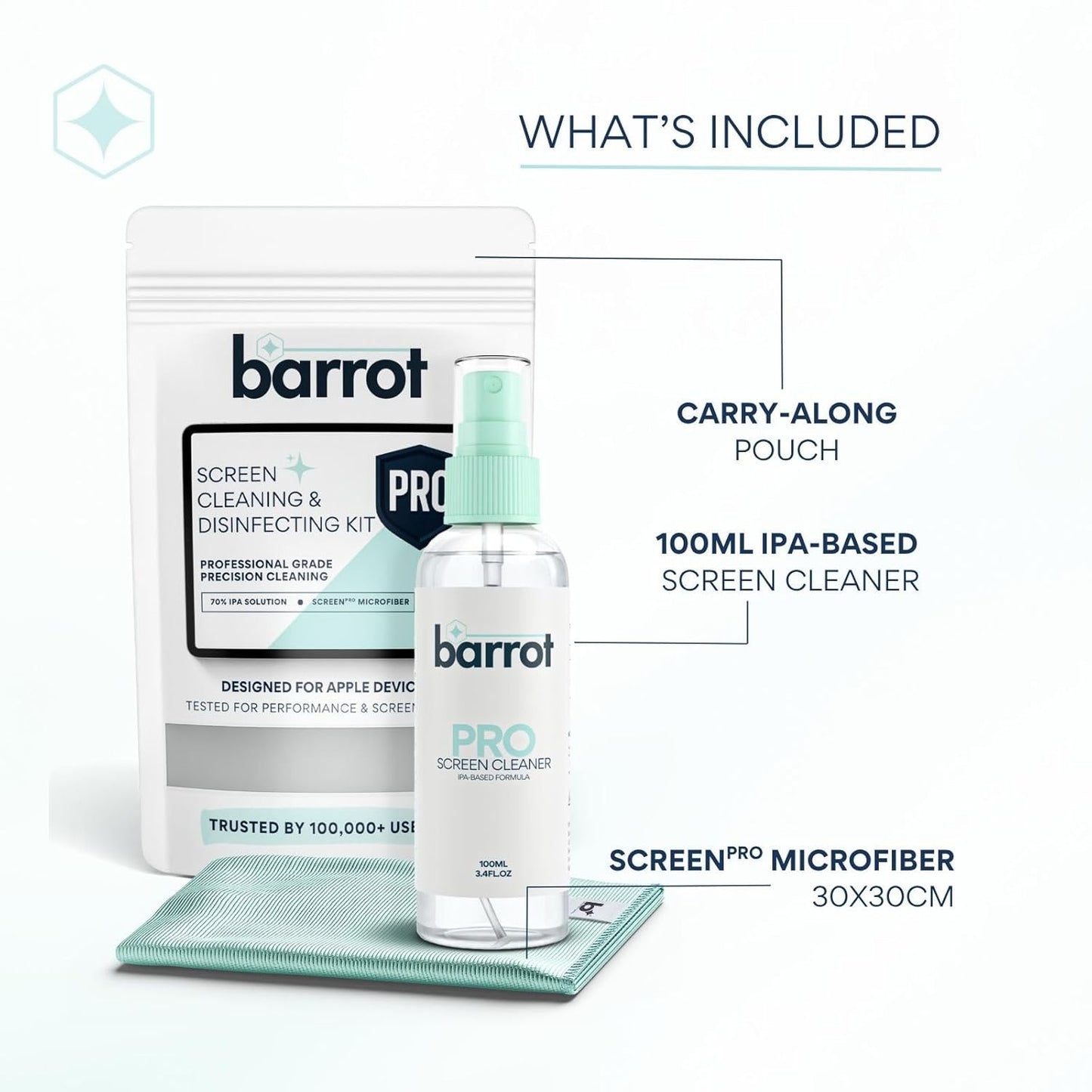 BARROT Screen Cleaning Kit (100ml)- Designed For Apple & Other Devices | IPA Based