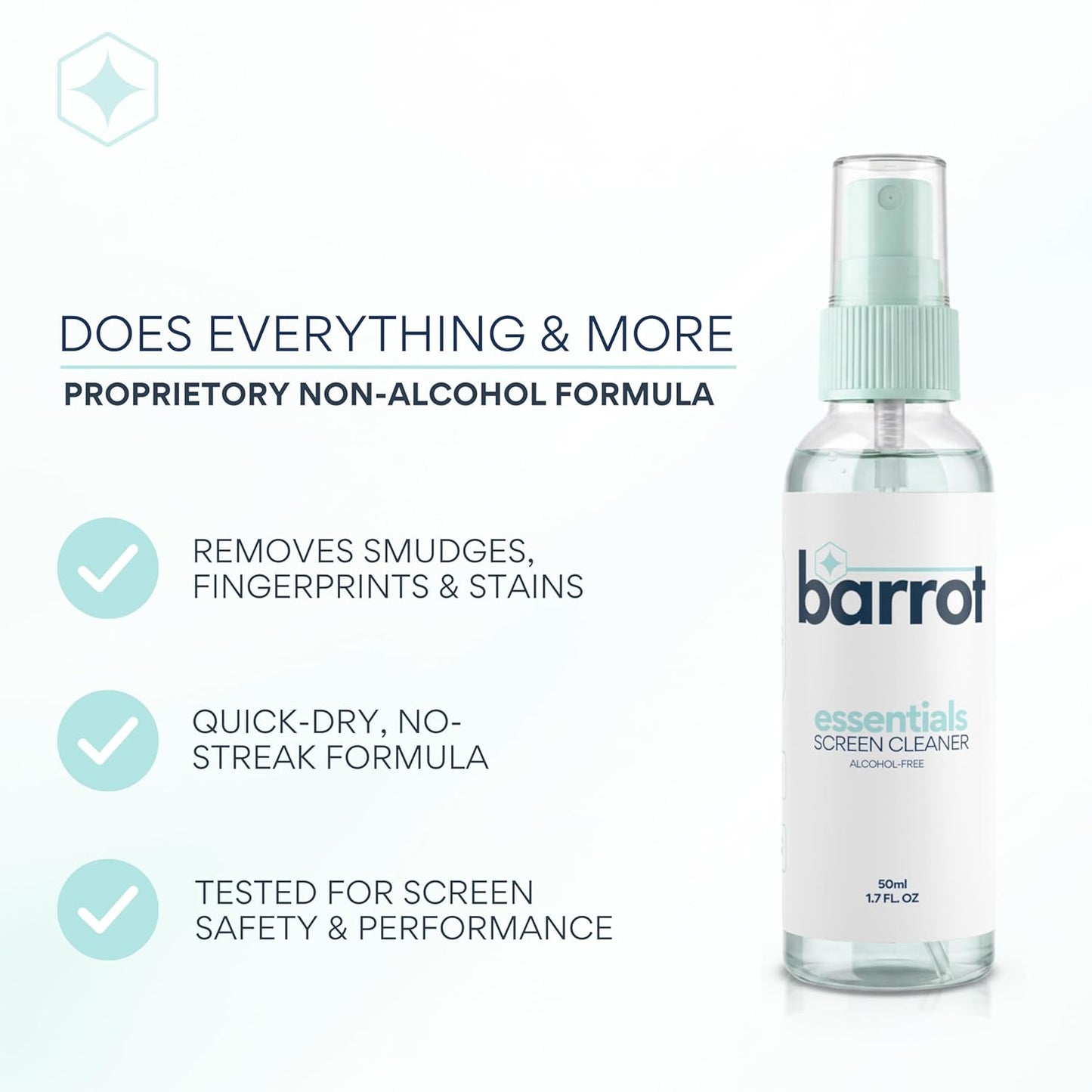 BARROT Essentials Mini Device Cleaning Kit | Designed for Laptops, Mobiles, Tablets, Camera Lenses, Earbuds & More | Includes 50ML Screen Cleaner, 3X Precision Brushes  20x20CM Premium Microfiber