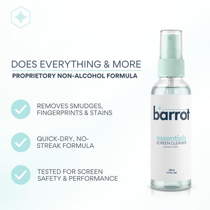BARROT Essentials Mini Device Cleaning Kit | Designed for Laptops, Mobiles, Tablets, Camera Lenses, Earbuds & More | Includes 50ML Screen Cleaner, 3X Precision Brushes  20x20CM Premium Microfiber