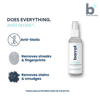 BARROT Essentials Mini Device Cleaning Kit | Designed for Laptops, Mobiles, Tablets, Camera Lenses, Earbuds & More | Includes 50ML Screen Cleaner, 3X Precision Brushes  20x20CM Premium Microfiber